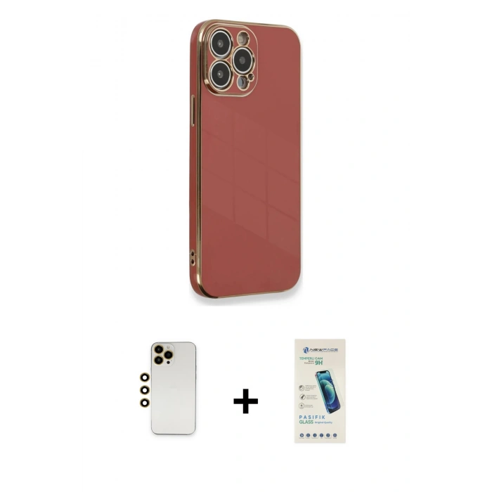 MARSİLYAN™- iPhone 13 Pro Max Kılıf Yankı Serisi - Şeffaf Pasifik Cam Ekran Koruyucu + Shine Kamera Lens - GD