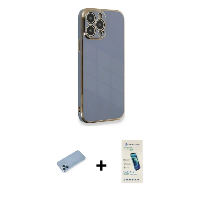 MARSİLYAN™- iPhone 13 Pro Max Kılıf Yankı Serisi - Şeffaf Pasifik Cam Ekran Koruyucu + Shine Kamera Lens Koruma Cam - MI