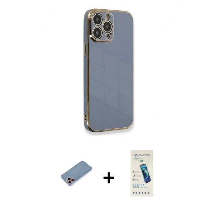 MARSİLYAN™- iPhone 13 Pro Max Kılıf Yankı Serisi - Şeffaf Pasifik Cam Ekran Koruyucu + Shine Kamera Lens Koruma Cam - PE
