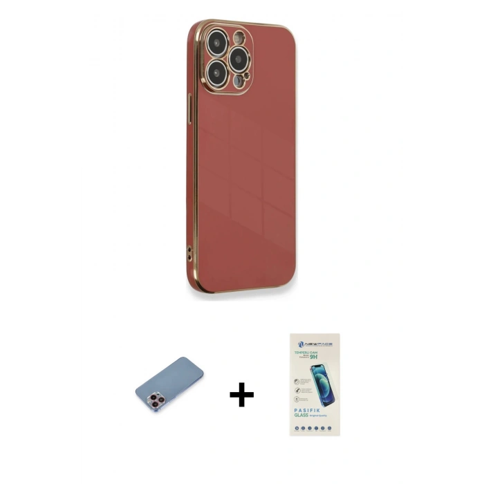 MARSİLYAN™- iPhone 13 Pro Max Kılıf Yankı Serisi - Şeffaf Pasifik Cam Ekran Koruyucu + Shine Kamera Lens Koruma Cam - PE