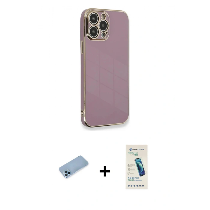 MARSİLYAN™- iPhone 13 Pro Max Kılıf Yankı Serisi - Şeffaf Pasifik Cam Ekran Koruyucu + Shine Kamera Lens Koruma Cam - MI