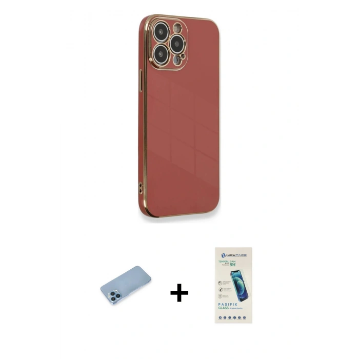 MARSİLYAN™- iPhone 13 Pro Max Kılıf Yankı Serisi - Şeffaf Pasifik Cam Ekran Koruyucu + Shine Kamera Lens Koruma Cam - MI