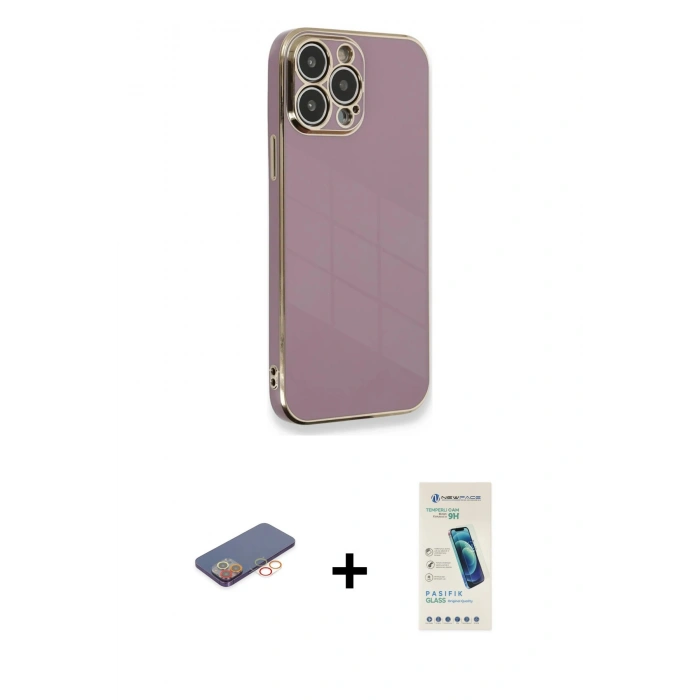 MARSİLYAN™- iPhone 13 Pro Max Kılıf Yankı Serisi - Şeffaf Pasifik Cam Ekran Koruyucu + Renkli Kamera Lens Koruma Cam - TU