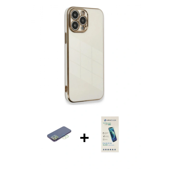 MARSİLYAN™- iPhone 13 Pro Max Kılıf Yankı Serisi - Şeffaf Pasifik Cam Ekran Koruyucu + Renkli Kamera Lens Koruma Cam - YL