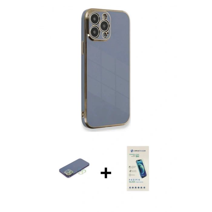 MARSİLYAN™- iPhone 13 Pro Max Kılıf Yankı Serisi - Şeffaf Pasifik Cam Ekran Koruyucu + Renkli Kamera Lens Koruma Cam - YL