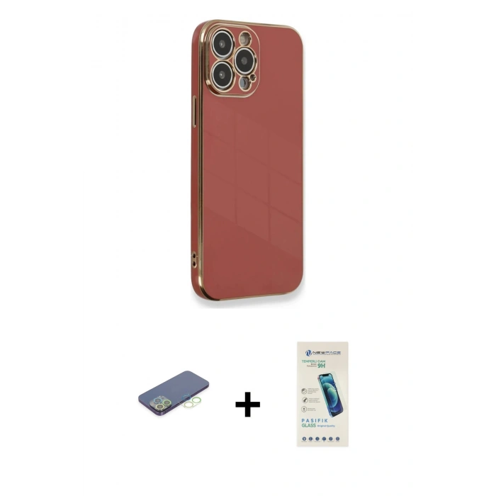 MARSİLYAN™- iPhone 13 Pro Max Kılıf Yankı Serisi - Şeffaf Pasifik Cam Ekran Koruyucu + Renkli Kamera Lens Koruma Cam - YL
