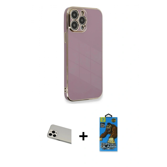 MARSİLYAN™- iPhone 13 Pro Max Kılıf Yankı Serisi - Siyah 18D Cam Ekran Koruyucu + Beyaz Rainbow Kamera Lens Koruma Cam