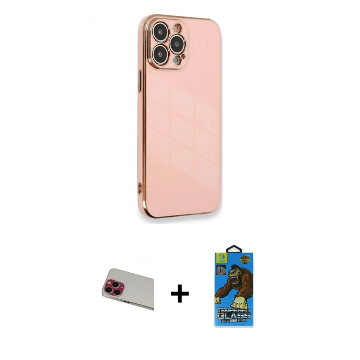 MARSİLYAN™- iPhone 13 Pro Max Kılıf Yankı Serisi - Siyah 18D Cam Ekran Koruyucu + Kırmızı Rainbow Kamera Lens Koruma Cam