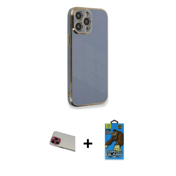 MARSİLYAN™- iPhone 13 Pro Max Kılıf Yankı Serisi - Siyah 18D Cam Ekran Koruyucu + Kırmızı Rainbow Kamera Lens Koruma Cam