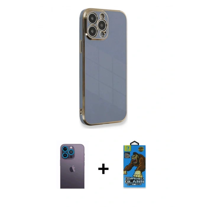 MARSİLYAN™- iPhone 13 Pro Max Kılıf Yankı Serisi - Siyah 18D Cam Ekran Koruyucu + Neon Fosforlu Kamera Lens - MI