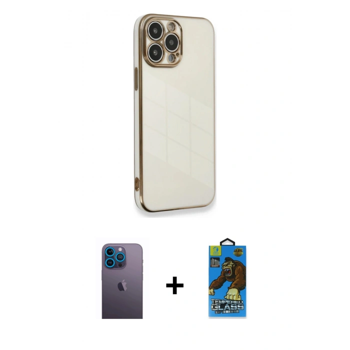 MARSİLYAN™- iPhone 13 Pro Max Kılıf Yankı Serisi - Siyah 18D Cam Ekran Koruyucu + Neon Fosforlu Kamera Lens - MI