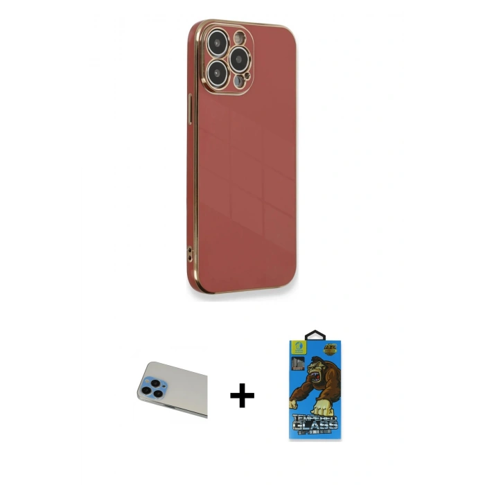 MARSİLYAN™- iPhone 13 Pro Max Kılıf Yankı Serisi - Siyah 18D Cam Ekran Koruyucu + Rainbow Kamera Lens Koruma Cam - MI