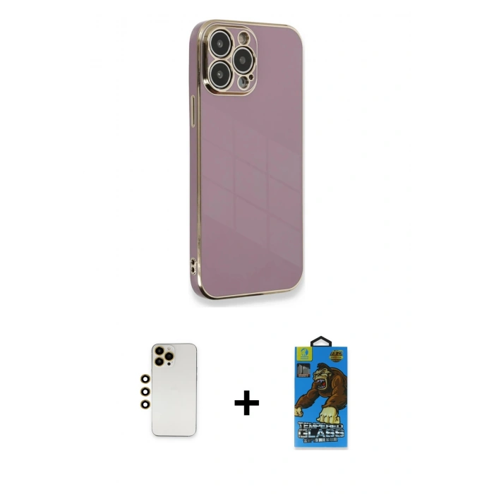 MARSİLYAN™- iPhone 13 Pro Max Kılıf Yankı Serisi - Siyah 18D Cam Ekran Koruyucu + Shine Kamera Lens - GD
