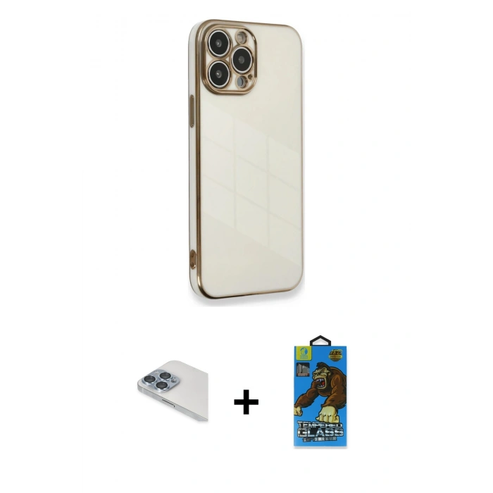 MARSİLYAN™- iPhone 13 Pro Max Kılıf Yankı Serisi - Siyah 18D Cam Ekran Koruyucu + Pers Alüminyum Kamera Lens - SABE