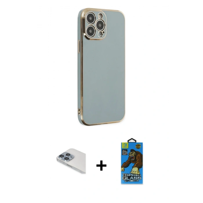 MARSİLYAN™- iPhone 13 Pro Max Kılıf Yankı Serisi - Siyah 18D Cam Ekran Koruyucu + Pers Alüminyum Kamera Lens - SABE