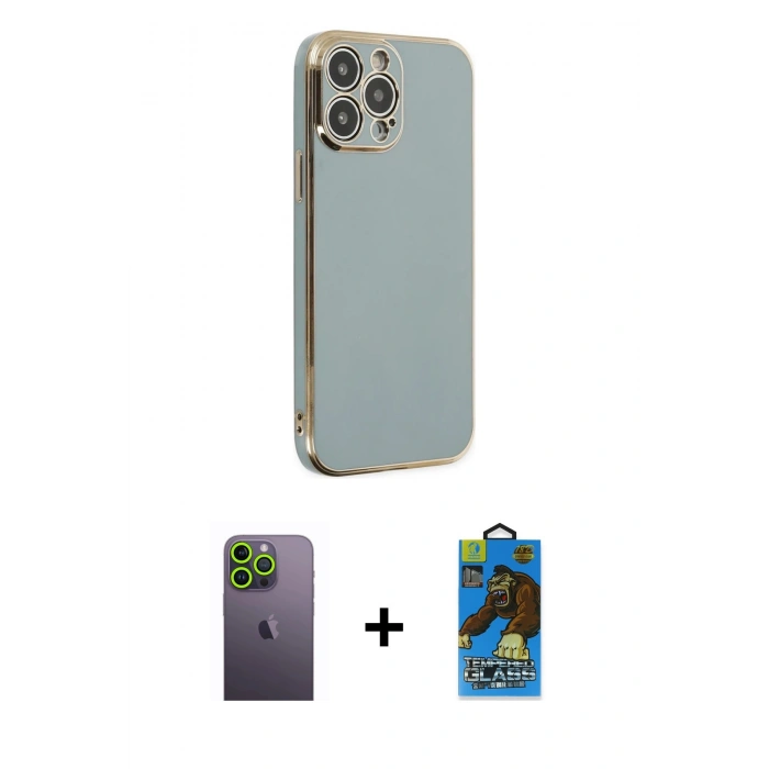 MARSİLYAN™- iPhone 13 Pro Max Kılıf Yankı Serisi - Siyah 18D Cam Ekran Koruyucu + Neon Fosforlu Kamera Lens - YL