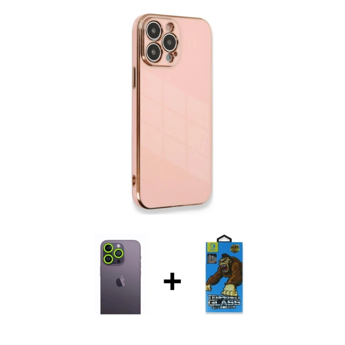 MARSİLYAN™- iPhone 13 Pro Max Kılıf Yankı Serisi - Siyah 18D Cam Ekran Koruyucu + Neon Fosforlu Kamera Lens - YL