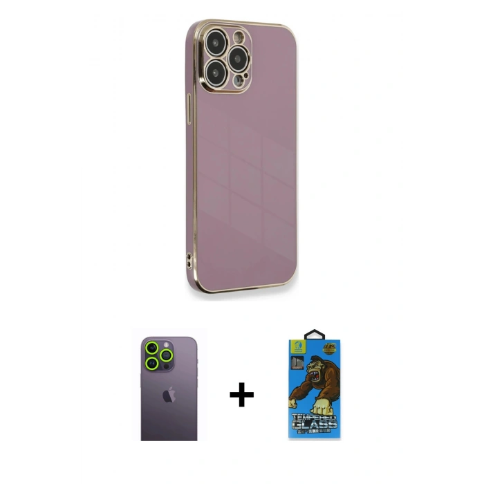 MARSİLYAN™- iPhone 13 Pro Max Kılıf Yankı Serisi - Siyah 18D Cam Ekran Koruyucu + Neon Fosforlu Kamera Lens - YL
