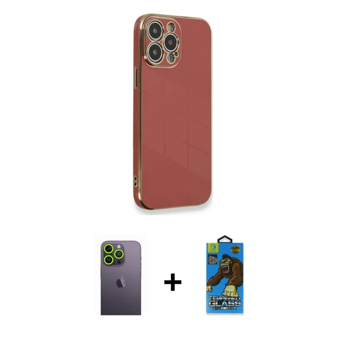 MARSİLYAN™- iPhone 13 Pro Max Kılıf Yankı Serisi - Siyah 18D Cam Ekran Koruyucu + Neon Fosforlu Kamera Lens - YL