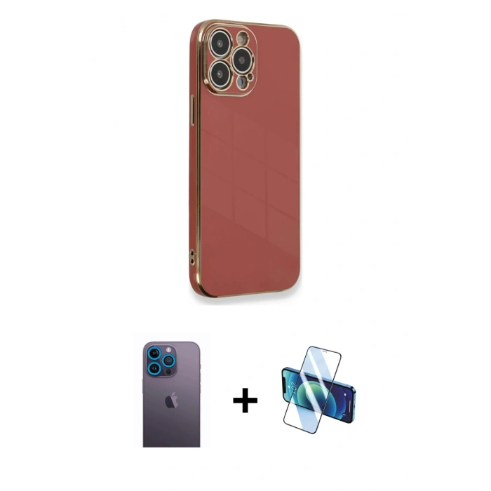 MARSİLYAN™- iPhone 13 Pro Max Kılıf Yankı Serisi - Siyah 3D Antistatik Cam Ekran Koruyucu + Neon Fosforlu Kamera Lens - MI