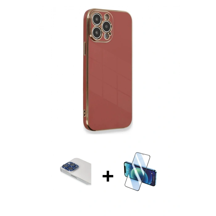 MARSİLYAN™- iPhone 13 Pro Max Kılıf Yankı Serisi - Siyah 3D Antistatik Cam Ekran Koruyucu + Pers Alüminyum Kamera Lens - LT
