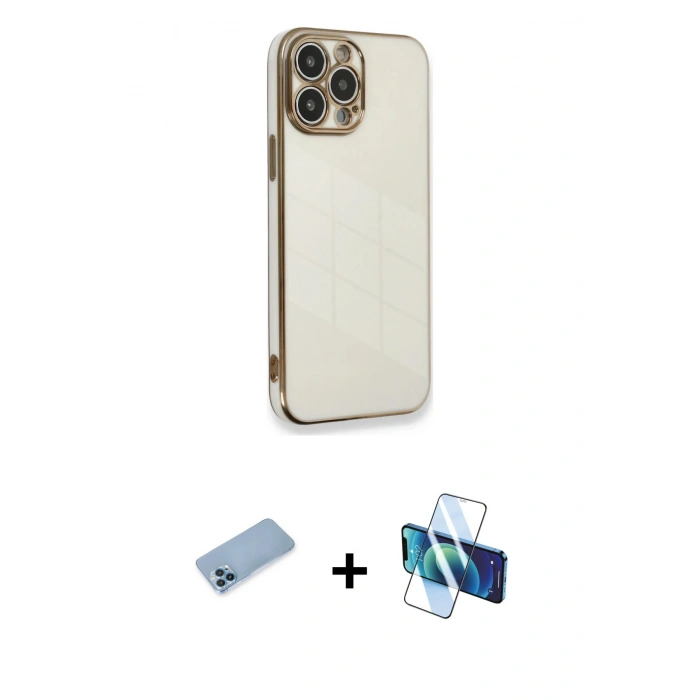 MARSİLYAN™- iPhone 13 Pro Max Kılıf Yankı Serisi - Siyah 3D Antistatik Cam Ekran Koruyucu + Shine Kamera Lens Koruma Cam - MI