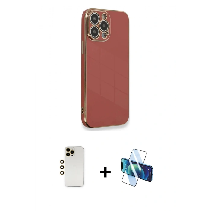 MARSİLYAN™- iPhone 13 Pro Max Kılıf Yankı Serisi - Siyah 3D Antistatik Cam Ekran Koruyucu + Shine Kamera Lens - GD