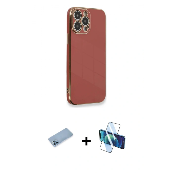 MARSİLYAN™- iPhone 13 Pro Max Kılıf Yankı Serisi - Siyah 3D Antistatik Cam Ekran Koruyucu + Shine Kamera Lens Koruma Cam - MI
