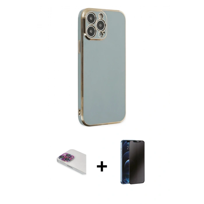 MARSİLYAN™- iPhone 13 Pro Max Kılıf Yankı Serisi - Siyah 3D Antistatik Hayalet Cam Ekran Koruyucu + Pers Alüminyum Kamera Lens - GI