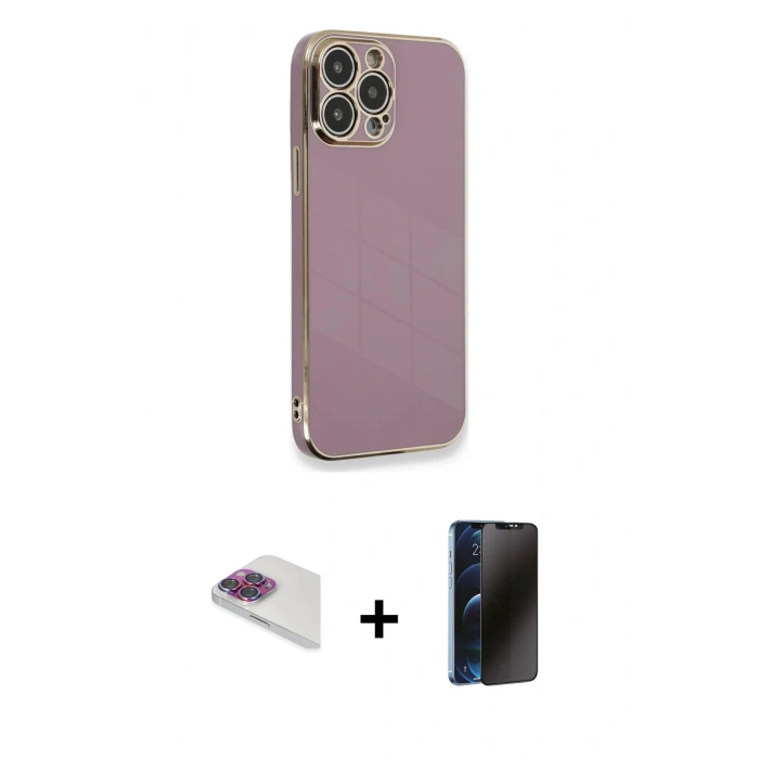 MARSİLYAN™- iPhone 13 Pro Max Kılıf Yankı Serisi - Siyah 3D Antistatik Hayalet Cam Ekran Koruyucu + Pers Alüminyum Kamera Lens - GI