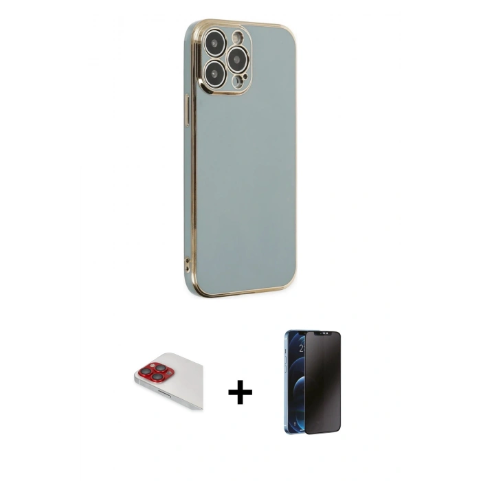 MARSİLYAN™- iPhone 13 Pro Max Kılıf Yankı Serisi - Siyah 3D Antistatik Hayalet Cam Ekran Koruyucu + Pers Alüminyum Kamera Lens - KI