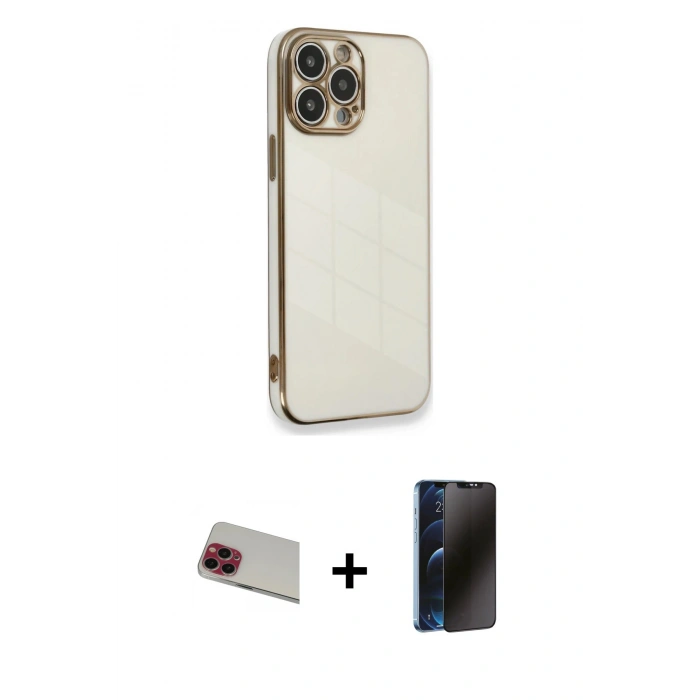 MARSİLYAN™- iPhone 13 Pro Max Kılıf Yankı Serisi - Siyah 3D Antistatik Hayalet Cam Ekran Koruyucu + Rainbow Kamera Lens Koruma Cam - KI