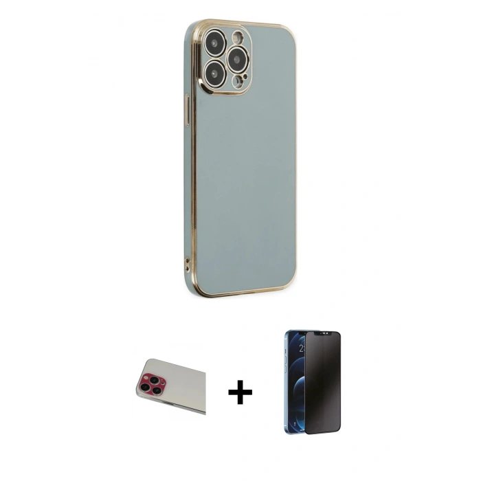 MARSİLYAN™- iPhone 13 Pro Max Kılıf Yankı Serisi - Siyah 3D Antistatik Hayalet Cam Ekran Koruyucu + Rainbow Kamera Lens Koruma Cam - KI