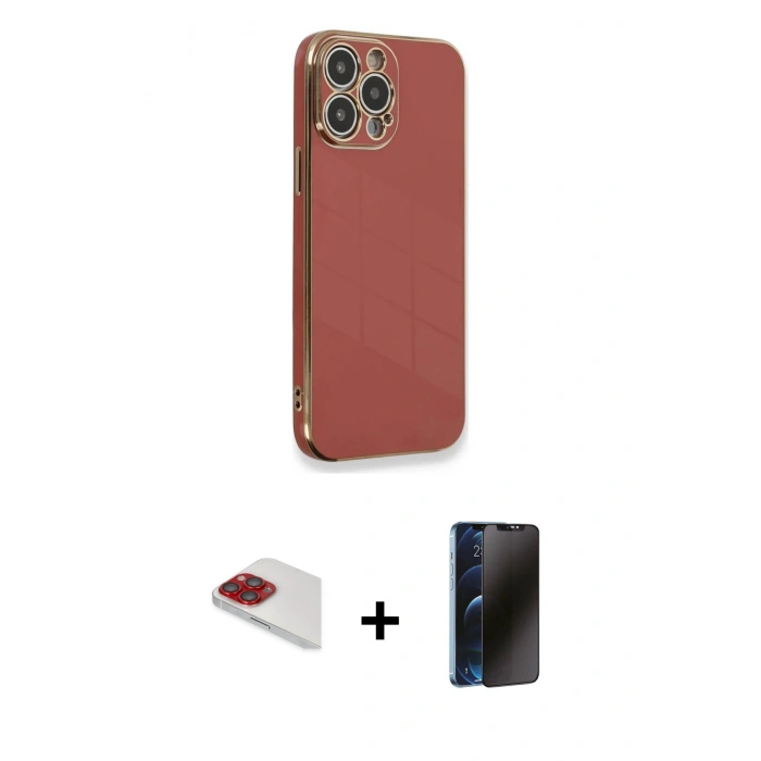 MARSİLYAN™- iPhone 13 Pro Max Kılıf Yankı Serisi - Siyah 3D Antistatik Hayalet Cam Ekran Koruyucu + Pers Alüminyum Kamera Lens - KI