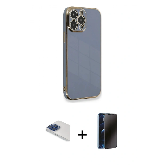 MARSİLYAN™- iPhone 13 Pro Max Kılıf Yankı Serisi - Siyah 3D Antistatik Hayalet Cam Ekran Koruyucu + Pers Alüminyum Kamera Lens - LT