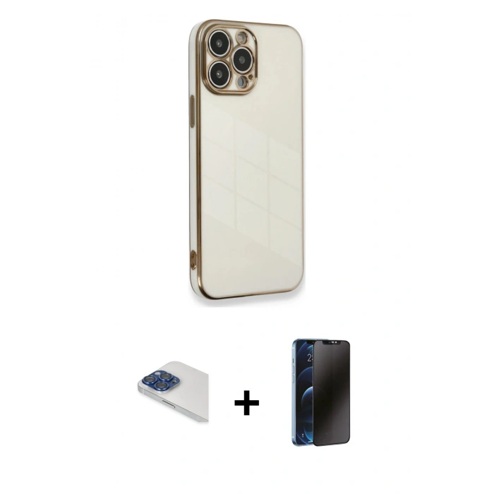 MARSİLYAN™- iPhone 13 Pro Max Kılıf Yankı Serisi - Siyah 3D Antistatik Hayalet Cam Ekran Koruyucu + Pers Alüminyum Kamera Lens - LT