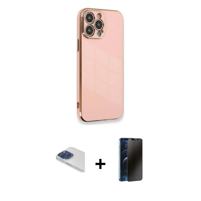 MARSİLYAN™- iPhone 13 Pro Max Kılıf Yankı Serisi - Siyah 3D Antistatik Hayalet Cam Ekran Koruyucu + Pers Alüminyum Kamera Lens - LT