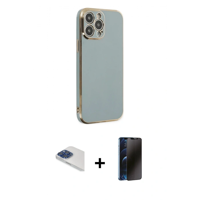 MARSİLYAN™- iPhone 13 Pro Max Kılıf Yankı Serisi - Siyah 3D Antistatik Hayalet Cam Ekran Koruyucu + Pers Alüminyum Kamera Lens - LT