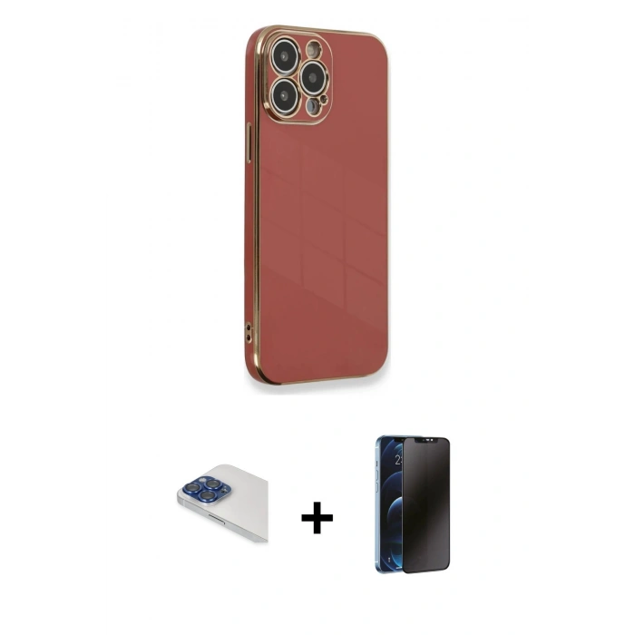 MARSİLYAN™- iPhone 13 Pro Max Kılıf Yankı Serisi - Siyah 3D Antistatik Hayalet Cam Ekran Koruyucu + Pers Alüminyum Kamera Lens - LT