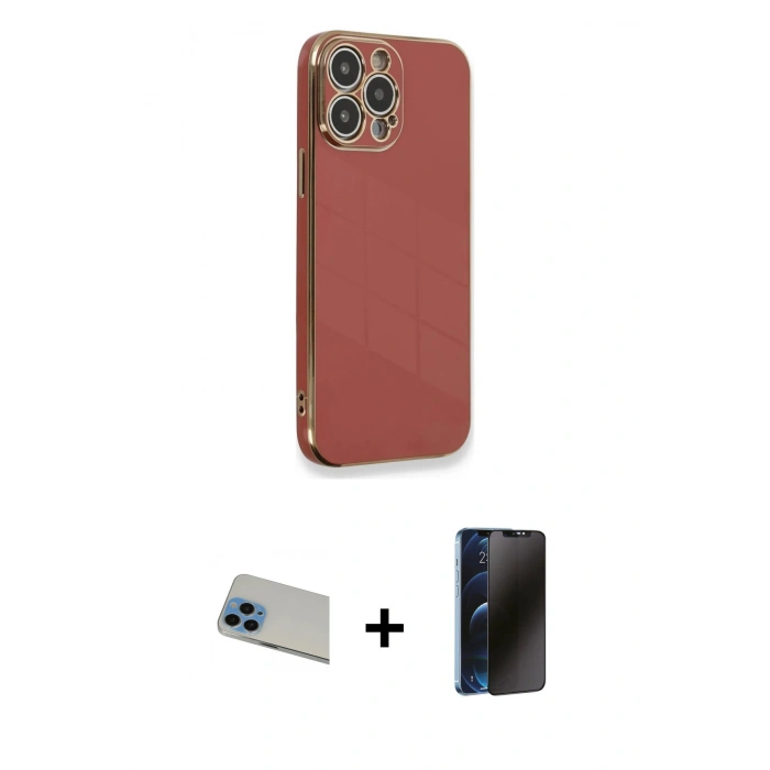 MARSİLYAN™- iPhone 13 Pro Max Kılıf Yankı Serisi - Siyah 3D Antistatik Hayalet Cam Ekran Koruyucu + Rainbow Kamera Lens Koruma Cam - MI