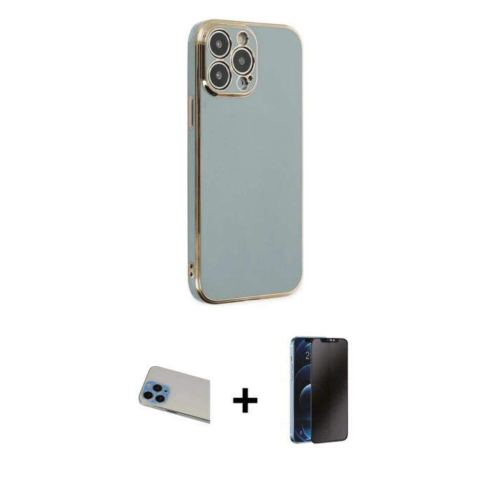 MARSİLYAN™- iPhone 13 Pro Max Kılıf Yankı Serisi - Siyah 3D Antistatik Hayalet Cam Ekran Koruyucu + Rainbow Kamera Lens Koruma Cam - MI