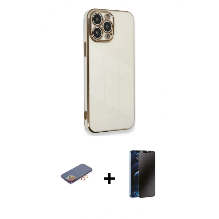MARSİLYAN™- iPhone 13 Pro Max Kılıf Yankı Serisi - Siyah 3D Antistatik Hayalet Cam Ekran Koruyucu + Renkli Kamera Lens Koruma Cam - TU