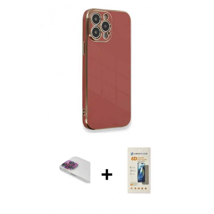 MARSİLYAN™- iPhone 13 Pro Max Kılıf Yankı Serisi - Siyah 6D Mat Seramik Hayalet Nano Ekran Koruyucu + Pers Alüminyum Kamera Lens - GI