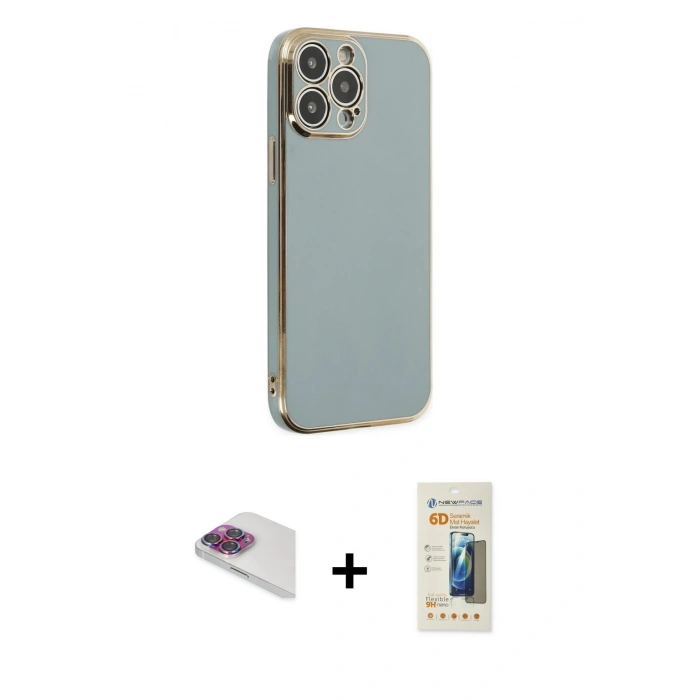 MARSİLYAN™- iPhone 13 Pro Max Kılıf Yankı Serisi - Siyah 6D Mat Seramik Hayalet Nano Ekran Koruyucu + Pers Alüminyum Kamera Lens - GI