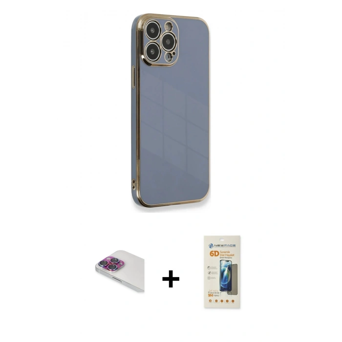 MARSİLYAN™- iPhone 13 Pro Max Kılıf Yankı Serisi - Siyah 6D Mat Seramik Hayalet Nano Ekran Koruyucu + Pers Alüminyum Kamera Lens - GI