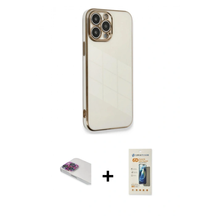 MARSİLYAN™- iPhone 13 Pro Max Kılıf Yankı Serisi - Siyah 6D Mat Seramik Hayalet Nano Ekran Koruyucu + Pers Alüminyum Kamera Lens - GI