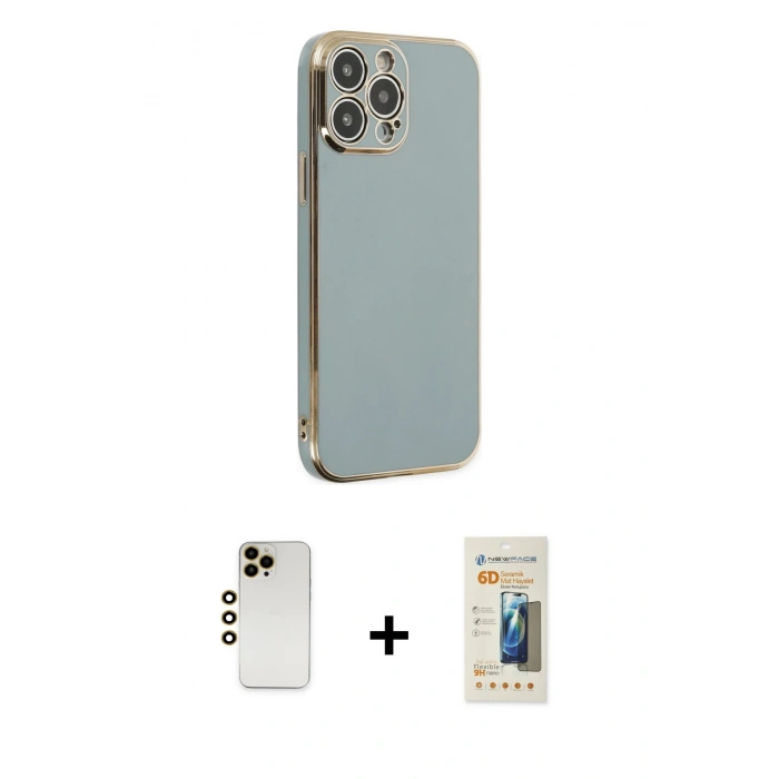 MARSİLYAN™- iPhone 13 Pro Max Kılıf Yankı Serisi - Siyah 6D Mat Seramik Hayalet Nano Ekran Koruyucu + Shine Kamera Lens - GD