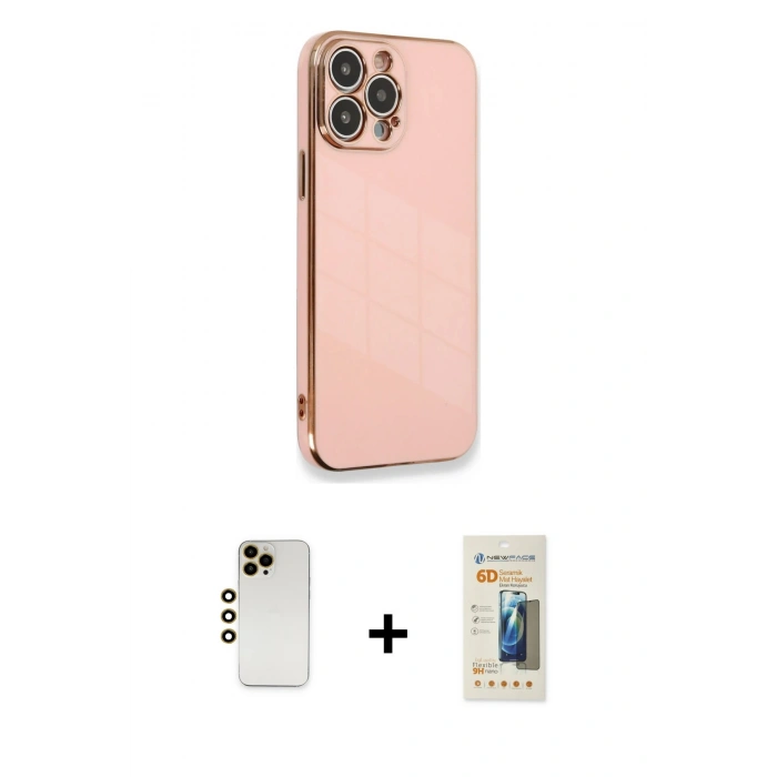 MARSİLYAN™- iPhone 13 Pro Max Kılıf Yankı Serisi - Siyah 6D Mat Seramik Hayalet Nano Ekran Koruyucu + Shine Kamera Lens - GD