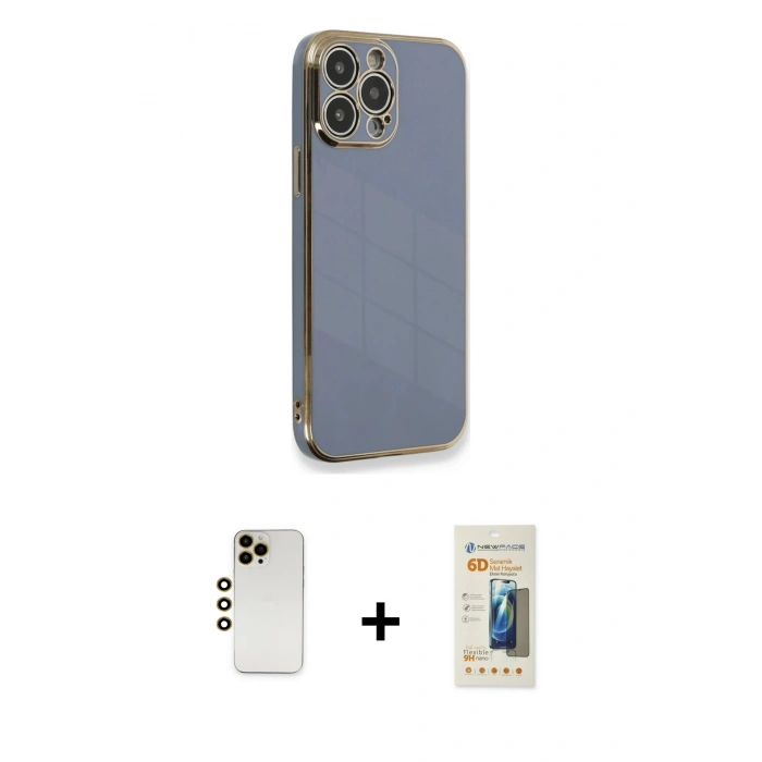MARSİLYAN™- iPhone 13 Pro Max Kılıf Yankı Serisi - Siyah 6D Mat Seramik Hayalet Nano Ekran Koruyucu + Shine Kamera Lens - GD