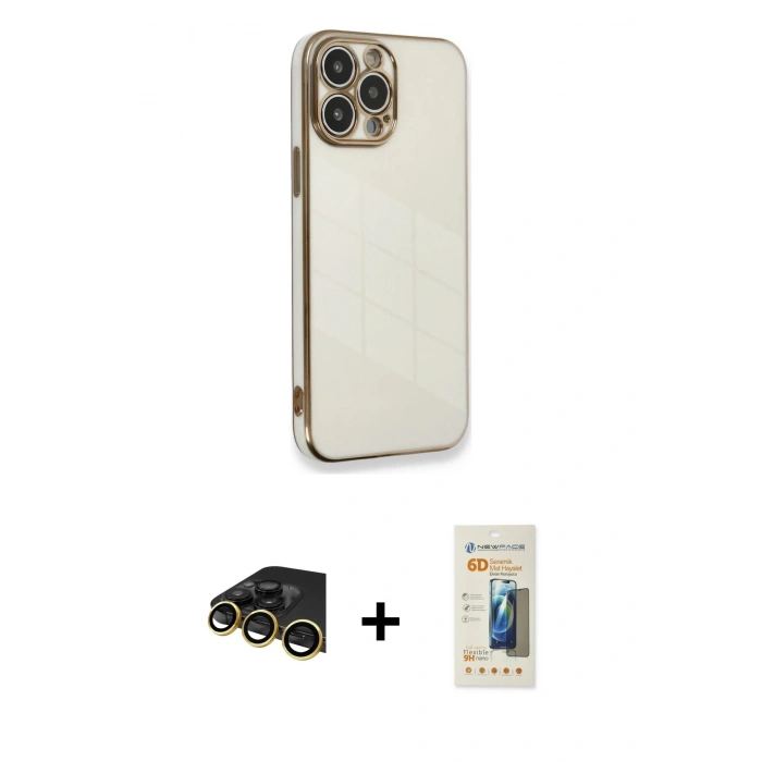 MARSİLYAN™- iPhone 13 Pro Max Kılıf Yankı Serisi - Siyah 6D Mat Seramik Hayalet Nano Ekran Koruyucu + Raze Metal Kamera Lens - GD